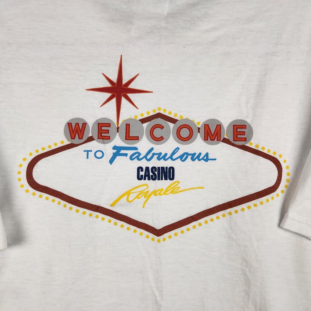 Vintage Royal Caribbean Casino Royale Shirt Mens XL White Cruise Welcome Graphic